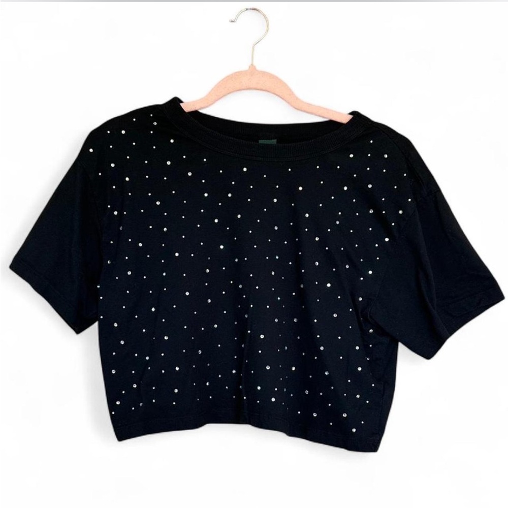 🪄3/$15🪄Wild Fable Black Rhinestone Cropped T-Shirt Size Medium